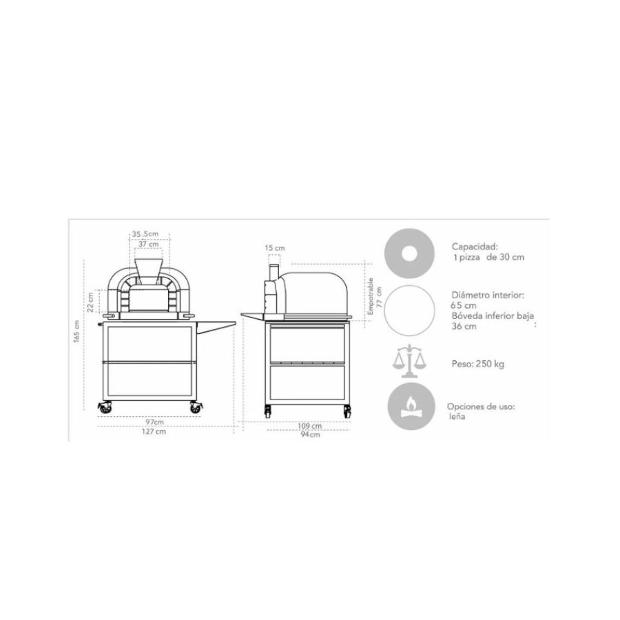 R-65C PIZZA PAN HORNO DE LEÑA BASE CORTA 