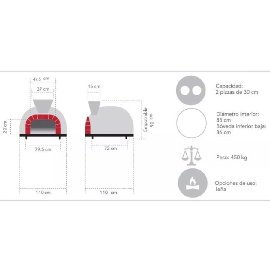 HP-85G PIZZA PAN HORNO DE LEÑA BASE EMPOTRABLE CON GAS HP-85G